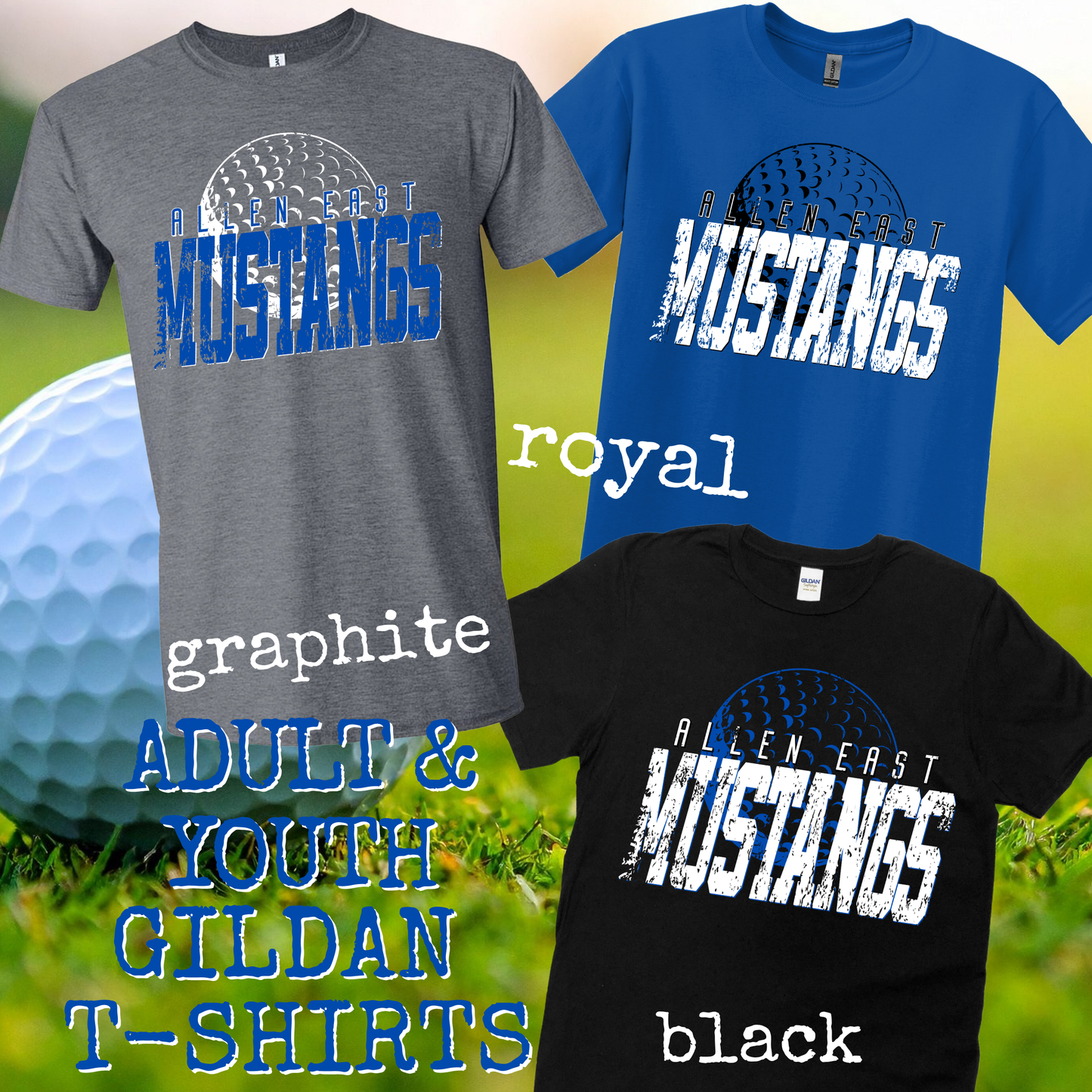 Mustangs Halftone Golf Gildan Tee