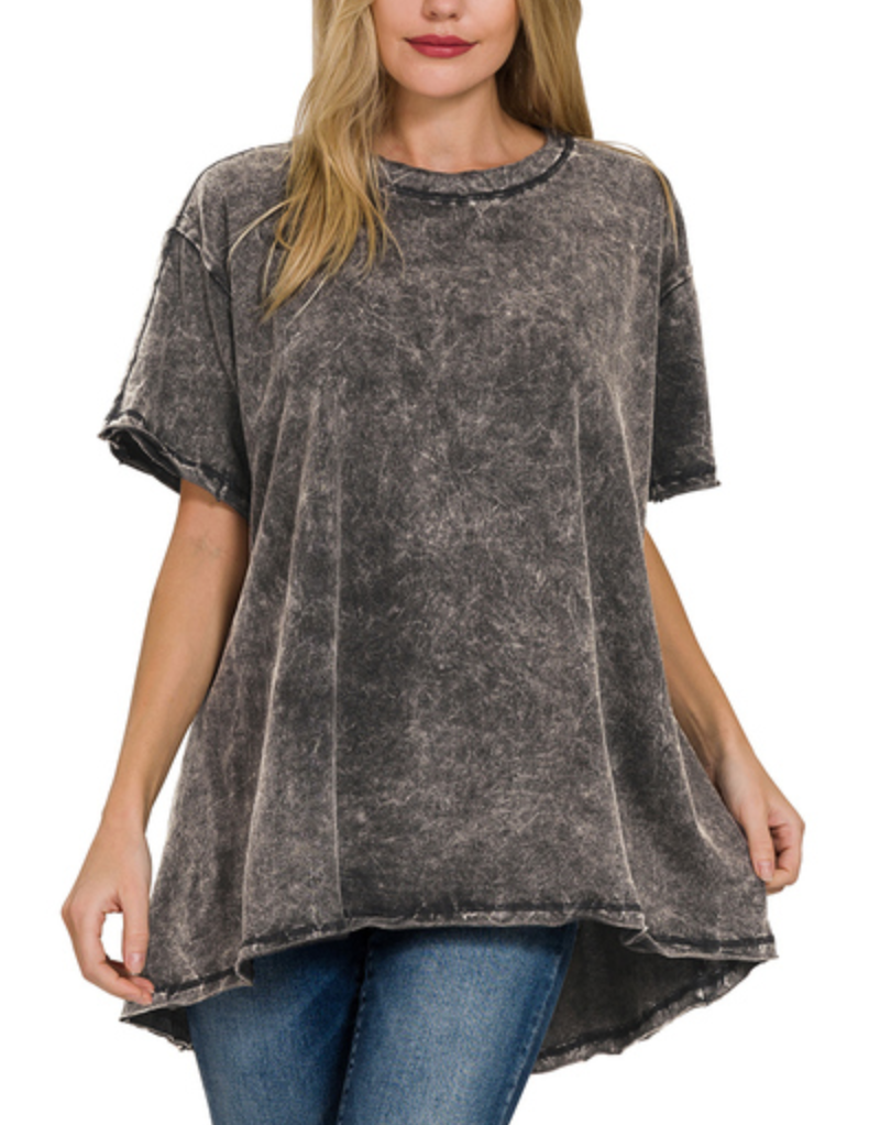 Zenana Acid Wash Scoop Neck Tee