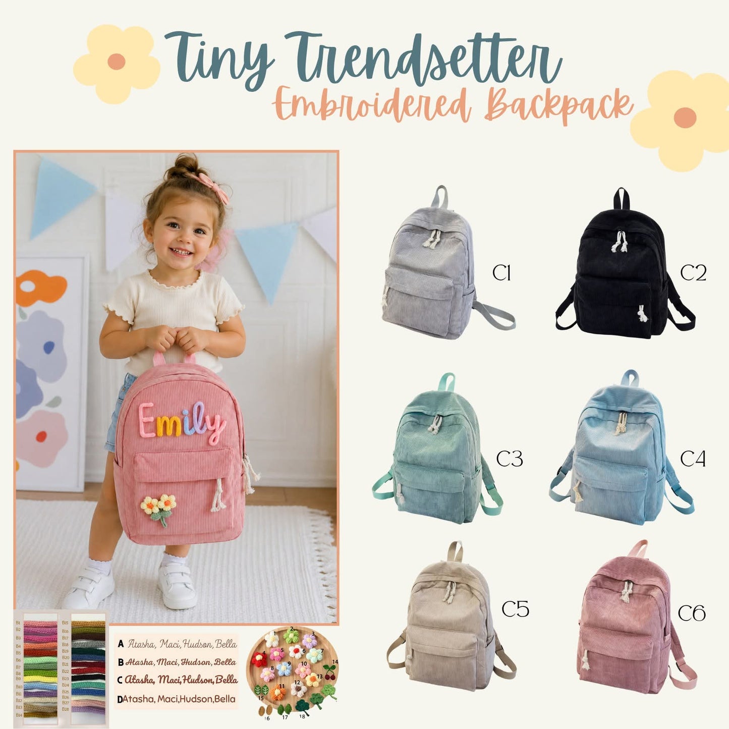 Tiny Trendsetter Embroidered Backpack