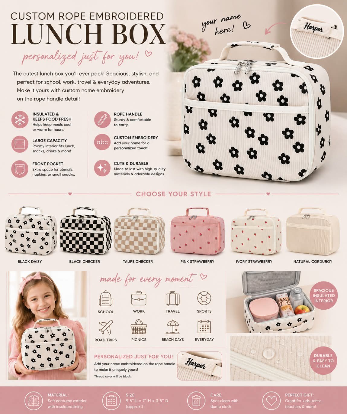 Rope Embroidered Custom Lunch Box